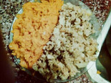 Revuelto de pollo y arroz con puré de zapallo