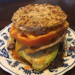 A picture of California Farm Veg Eggplant Cheese Burger.