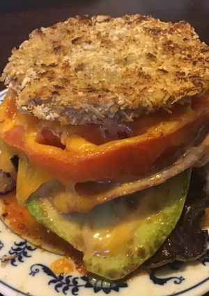 A picture of California Farm Veg Eggplant Cheese Burger.