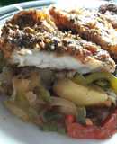Pescado en colchón de vegetales