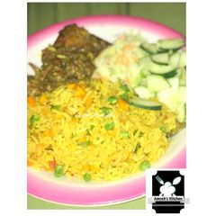 A picture of Yellow jollof rice.