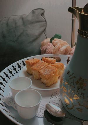 صورة لوصفة بسبوسة بالجبن والقشطة 🤍