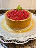 Tarta de requesón con chocolate y frambuesas