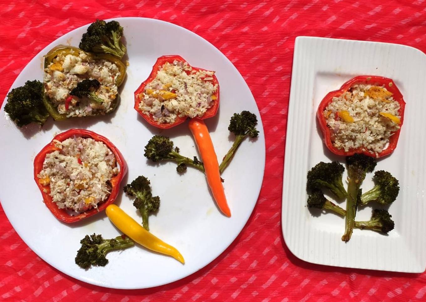Baked capsicum with paneer and broccoli