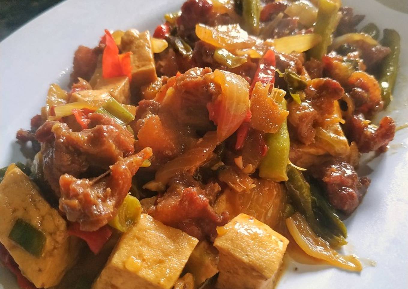 Tumis daging sapi buncis tahu