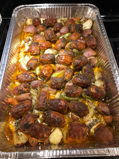 A picture of Roasted Chicken Thighs with Hot Italian Sausage.