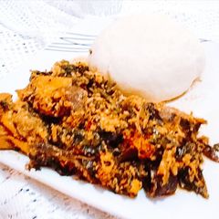 A picture of Pounded Yam and Egusi soup.
