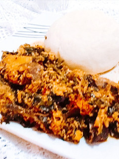 A picture of Pounded Yam and Egusi soup.