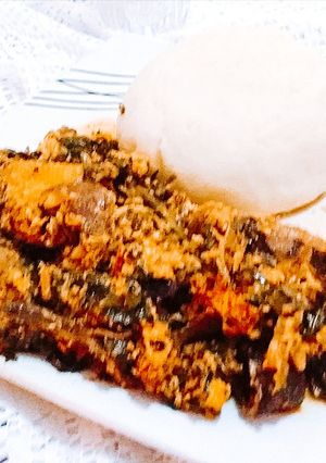 A picture of Pounded Yam and Egusi soup.
