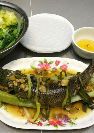 Hình của món Cá lóc hấp bầu.