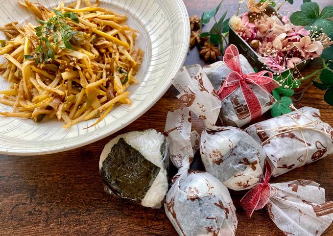 Onigiri Lunch with Bamboo Stir-fry