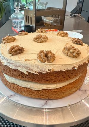 A picture of The Worlds Best (MUM) Coffee and Walnut Birthday Cake - Happy 85th :P - Enjoy.