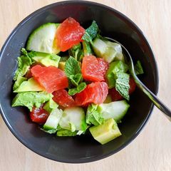 A picture of Summer salad - mint and watermelon.