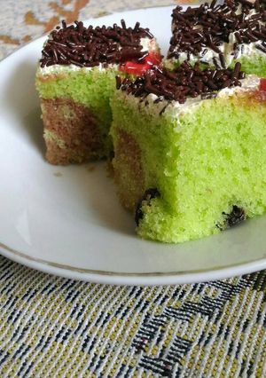 Foto resep Pandan marbel buttercake (no oven,no timbangan)