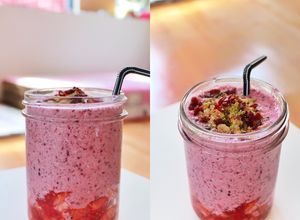 Hình của món Sinh tố yến mạch dâu tây.