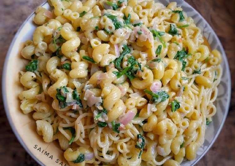 Step-by-Step Guide to Make Perfect Macaroni speghittie white sauce spinach bowl