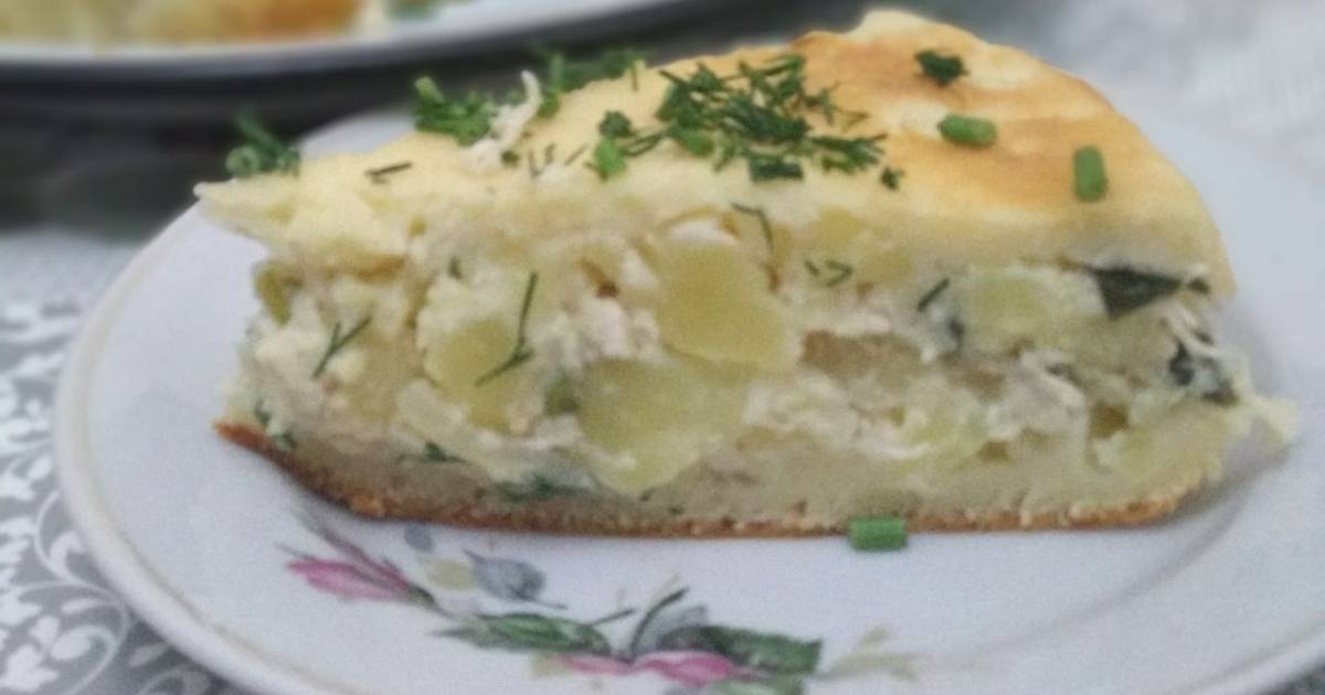 Заливной пирог с курицей и сыром на молоке