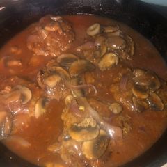 A picture of Easy Salisbury steak with mushroom onion gravy.