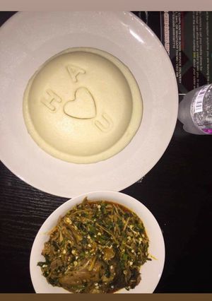 A picture of Okro mixed with ugba and oat.