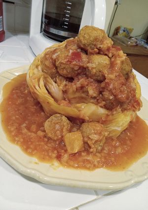 A picture of Meatball Stuffed Whole Cabbage.