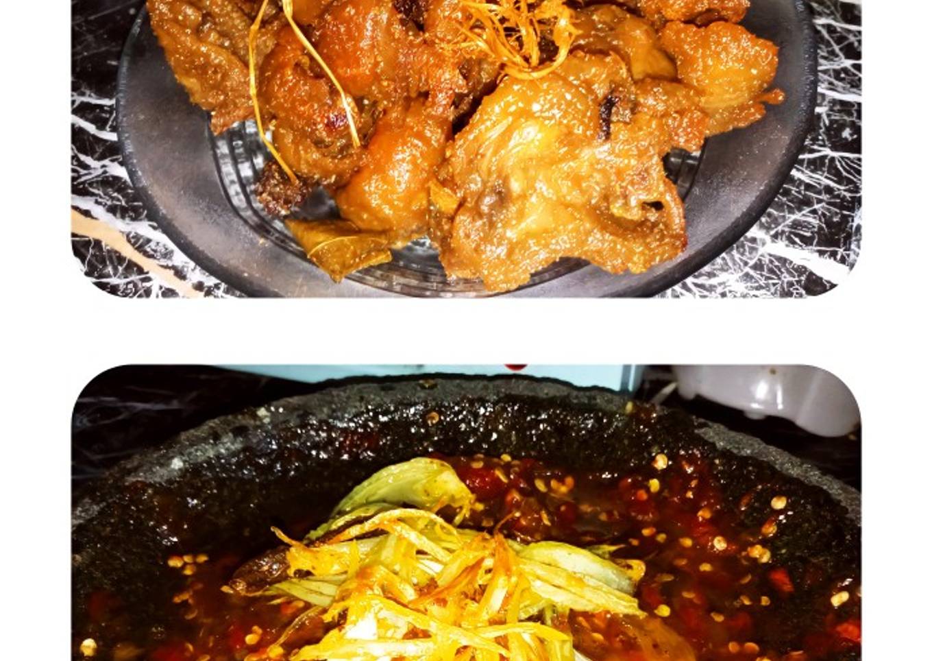 Kulit ayam goreng dan sambal bawang