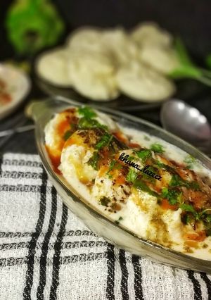A picture of No-fry Dahi Bhalle or Zero-Oil Dahi Bhalla.
