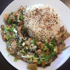A picture of Stir-fried eggplant with chicken (a twist on P.F. Chang’s stir-fried spicy eggplant recipe).