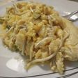 Revuelto de bacalao, calabacín y gulas