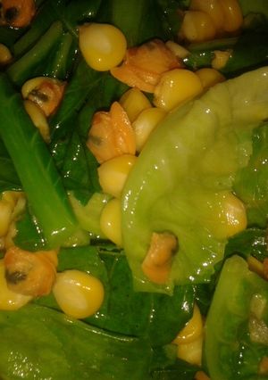 Foto resep tumis baby kailan kerang jagung