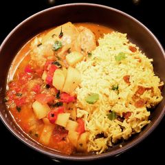 Cape Malay Chicken Curry with Yellow Rice A picture of Cape Malay Chicken Curry with Yellow Rice.