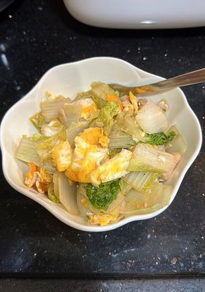 煎蛋雞肉炒娃娃菜#低碳減脂餐 的食譜成品照片