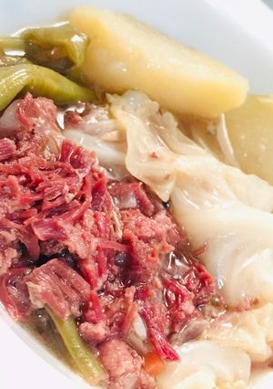 A picture of Corned Beef and Veggies in Broth : Modern Nilaga Soup - Canned Goods Leveled Up #lockdown.