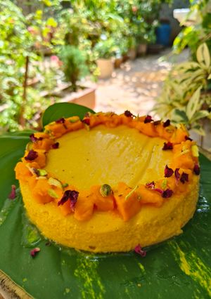 A picture of Kesar mango Bhapa Doi.
