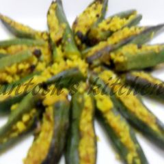 Stuffed Bhindi with fresh coconut. A picture of Stuffed Bhindi with fresh coconut..