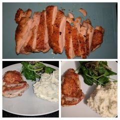 A picture of Crispy Skin Chicken W/ Sour Cream and Chives Mashed Potatoes.