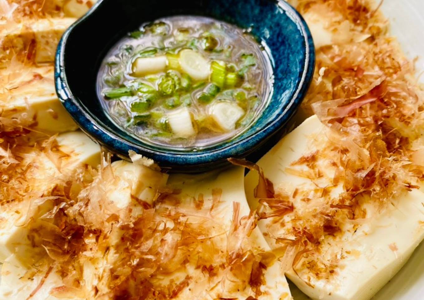 Microwave Steamed tofu with sesame dip