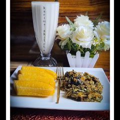Boiled plantain and egg ugu sauce A picture of Boiled plantain and egg ugu sauce.