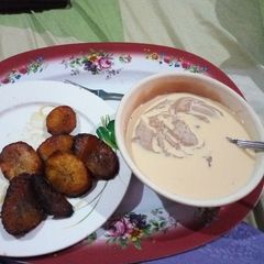 A picture of Fresh Pap (Ogi) and Fried Plantain.