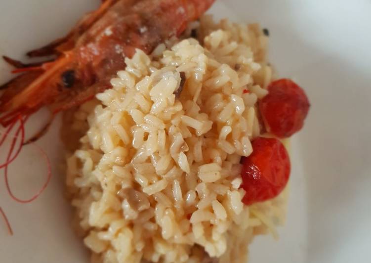 Risotto de setas y gambones