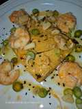 Puré de garbanzos con langostinos al ajillo
