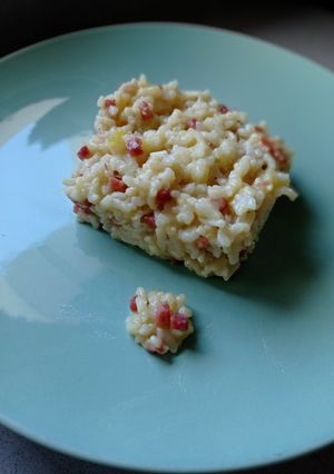 Una foto de Risotto de calabacín con taquitos de jamón en olla gm