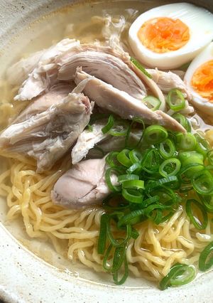 A picture of Leftover Roast Chicken Ramen Soup.