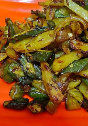 A picture of Bhindi Alu Fry.