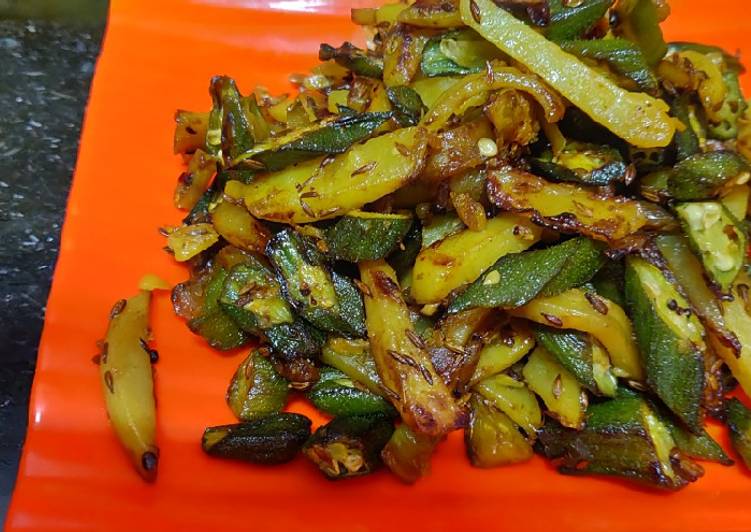 Recipe of Super Quick Homemade Bhindi Alu Fry