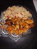 Mariscos salteados con ensalada de cous cous