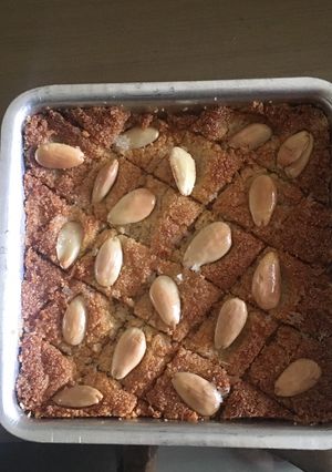 A picture of Basbousa (coconut and suji cake).