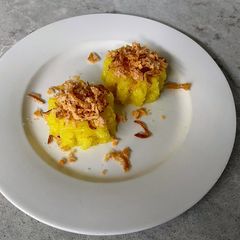 A picture of Coconut Flavored Sticky Rice with Fried Dried Shrimp.