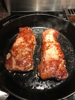 A picture of Cast iron grilled steak.