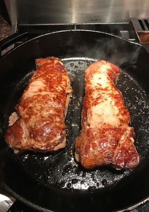 A picture of Cast iron grilled steak.