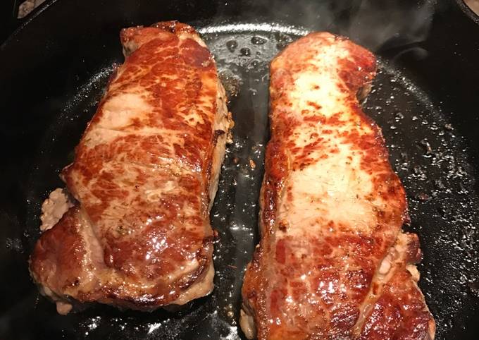 Cast iron grilled steak